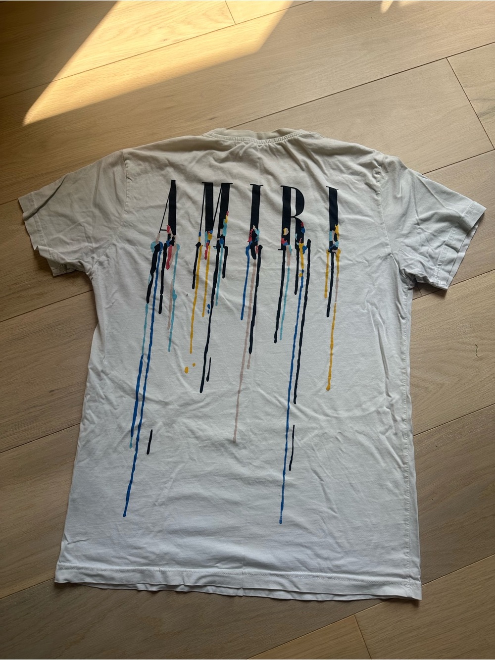 AMIRI White Short-Sleeve Tee with Multicolor Paint-Drip Back Graphic